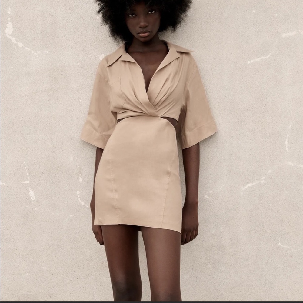 NWT Zara cut-out collard dress - linen stretch !